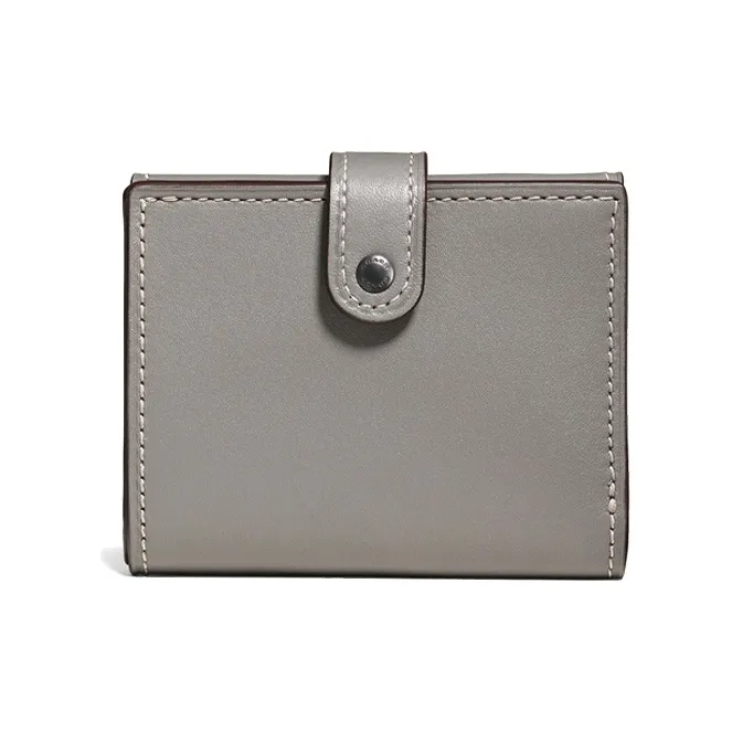 COACH Trifold Wallet Chrome Tanned Leather Wallet Small Size Unisex Gray-0
