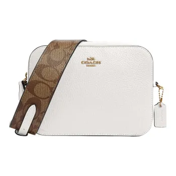 COACH Camera Leather Camera Bag, Crossbody Bag, Shoulder Bag Small Size Women's White & Brown