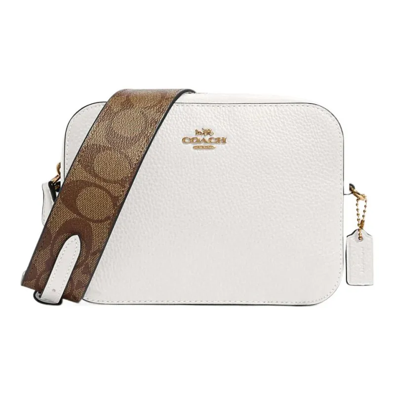 COACH Camera Leather Camera Bag, Crossbody Bag, Shoulder Bag Trumpets Women's White & Brown-0