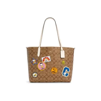 COACH Snoopy Collaboration City Artificial Leather Tote Bag Shopping Bag Handbag Shoulder Bag Women's Khaki