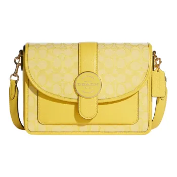 COACH Jacquard Fabric With Leather Shoulder Bag, Crossbody Bag Medium Size Women's Yellow