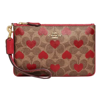 COACH Wristlet Cow Leather Wrist Coin Purse Clutch Women's Brown/Red