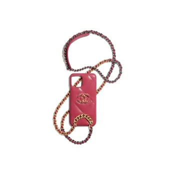 CHANEL Shiny Sheepskin & Metal IPhone 11 Pro Chain Cell Phone Pouch, Crossbody Bag Women's Pink
