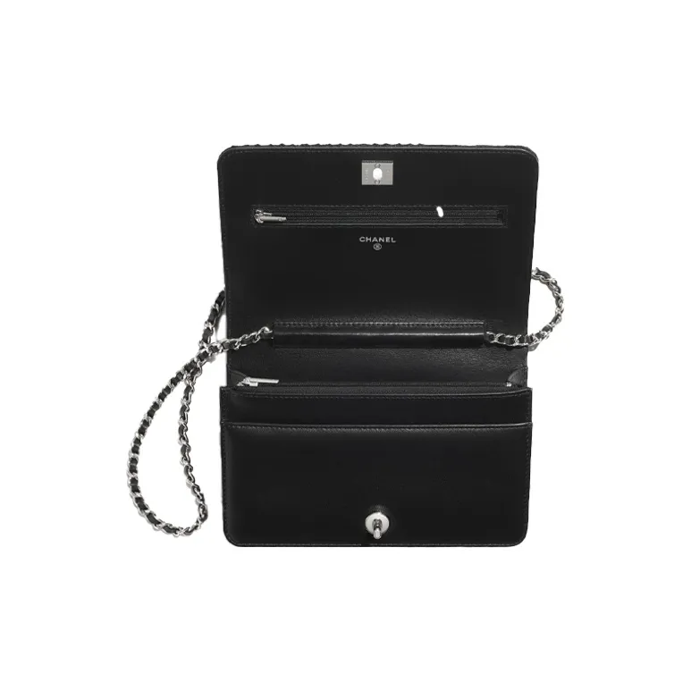 CHANEL WOC Tweed And Cowhide Chain Shoulder Bag, Crossbody Bag Women's Black-2