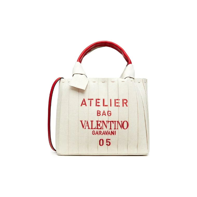 Valentino Canvas Bag Tote, Handbag, Shoulder Bag Small Size Women's White-0