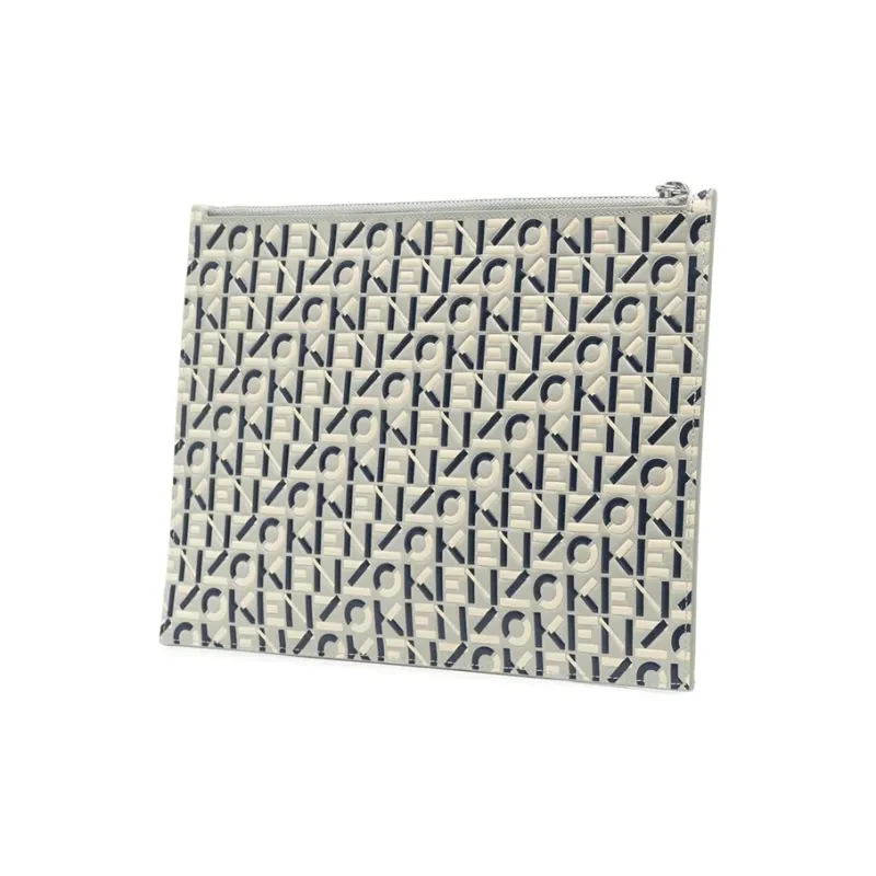 KENZO Letter Logo Cow Leather Clutch Women's Black White Gray-1