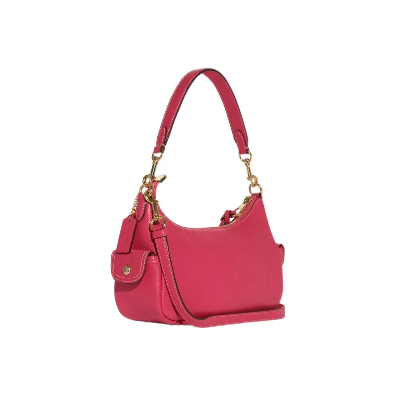 COACH Pennie Pebbled Leather Pillow Shoulder Bag, Crossbody Bag Medium Size Women's Pink-1