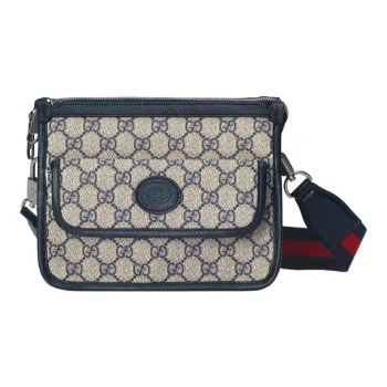 GUCCI Canvas Messenger Bag Shoulder Bag Crossbody Bag Men's Blue/Beige