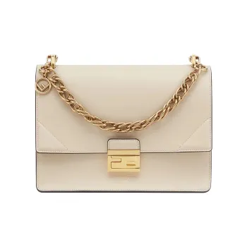 FENDI Kan U Leather Chain Shoulder Bag Crossbody Bag Handbag Women's Ecru