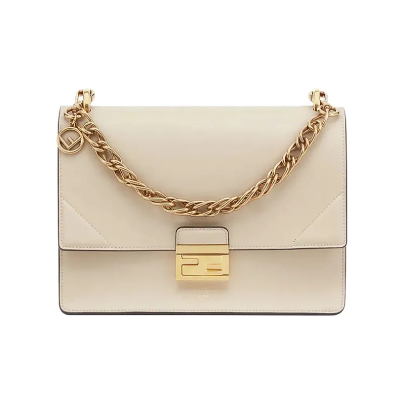 FENDI Kan U Leather Chain Shoulder Bag Crossbody Bag Handbag Women's Ecru-0