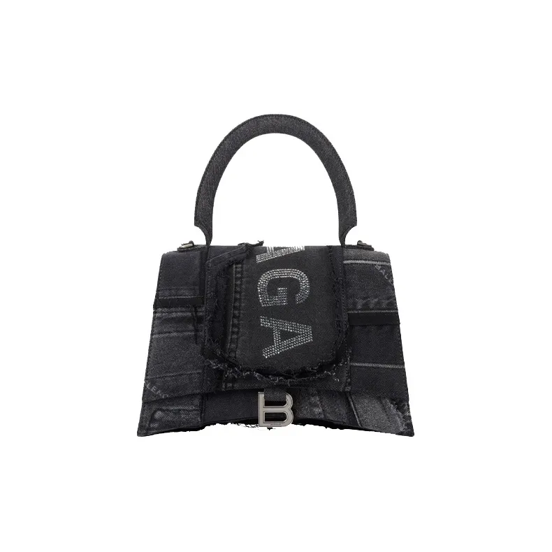 Balenciaga Hourglass Cow Leather Shoulder Bag Crossbody Bag Handbag Women's Black/Rainbow-0