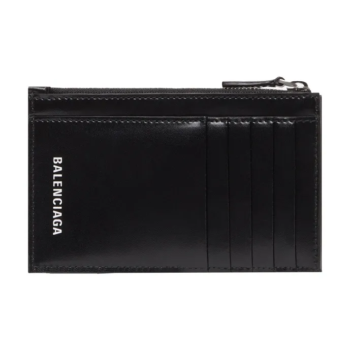 Balenciaga Cow Leather Coin Purse And Card Holder Unisex Black-1