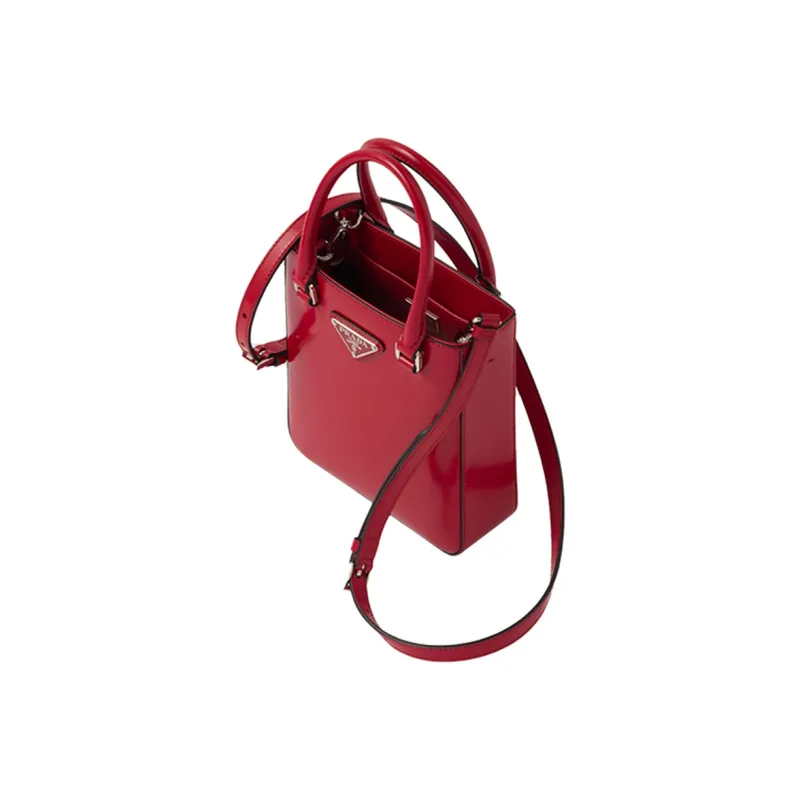 PRADA Leather Tote Bag Shopping Bag Portable Crossbody Bag Shoulder Bag Small Size Women's Scarlet-2