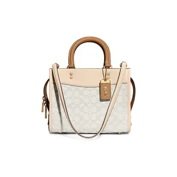 COACH Rogue Jacquard Fabric With Leather Handbag Shoulder Bag Crossbody Bag Medium Size Women's Multicolor