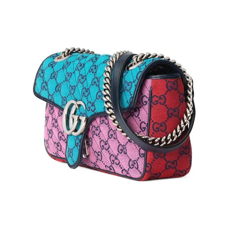 GUCCI GG Marmont Leather Patchwork With Canvas Chain Crossbody Bag Shoulder Bag Women's Multicolor-1