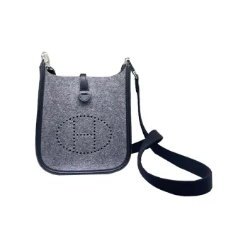 HERMES Evelyne Swift Calfskin With Velvet Fabric Shoulder Bag Crossbody Bag Mini Women's Light Blue