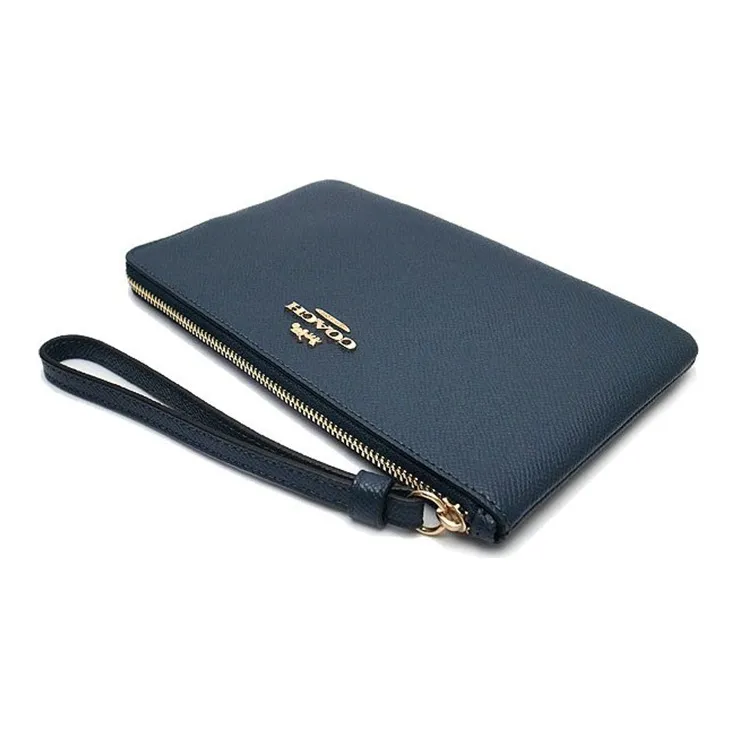 COACH Corner Zip Cross Grain Leather Wrist Bag Wallet Clutch Small Size Women's Peacock Blue-2