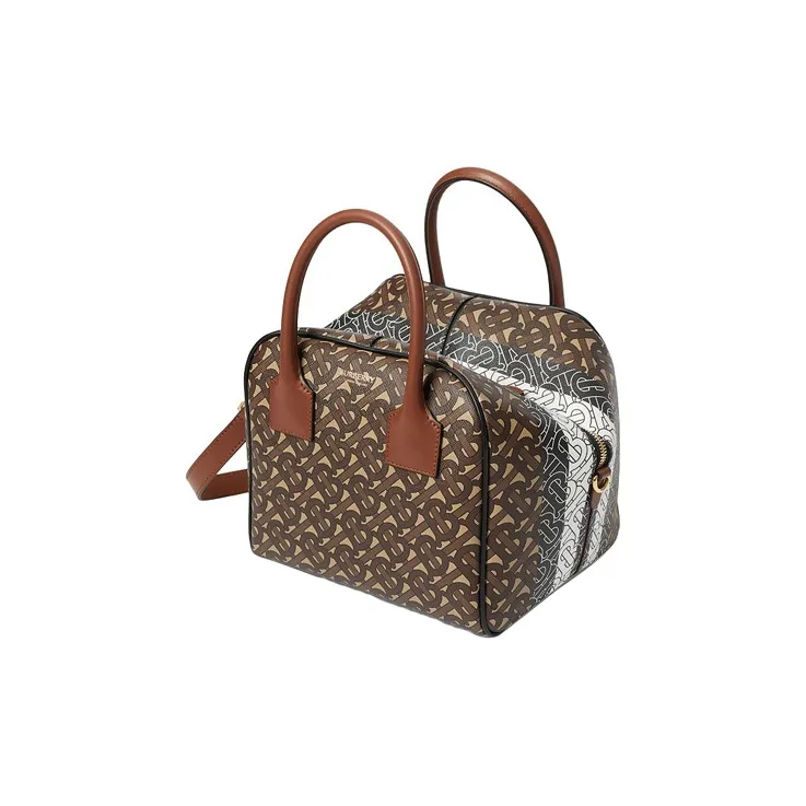 Burberry Cube Canvas Handbag Medium Size Unisex Brown-3
