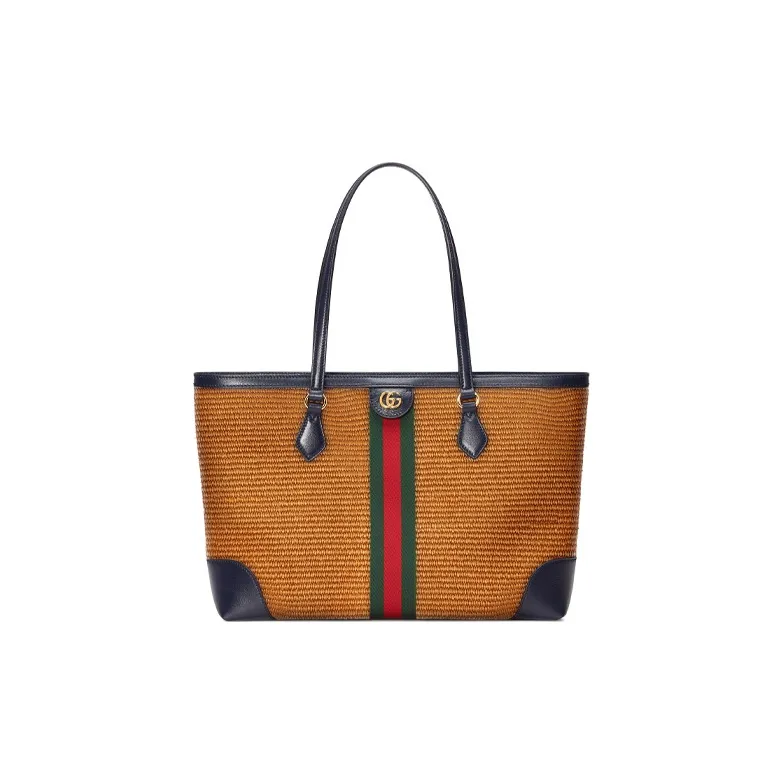 GUCCI Ophidia Fabric With Leather Tote Bag Shopping Bag Shoulder Bag Handbag Medium Size Women's Camel/Dark Blue-0