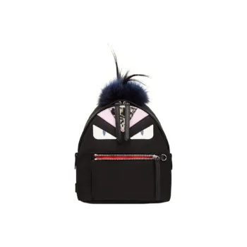 FENDI Nylon With Leather Backpack Unisex Black