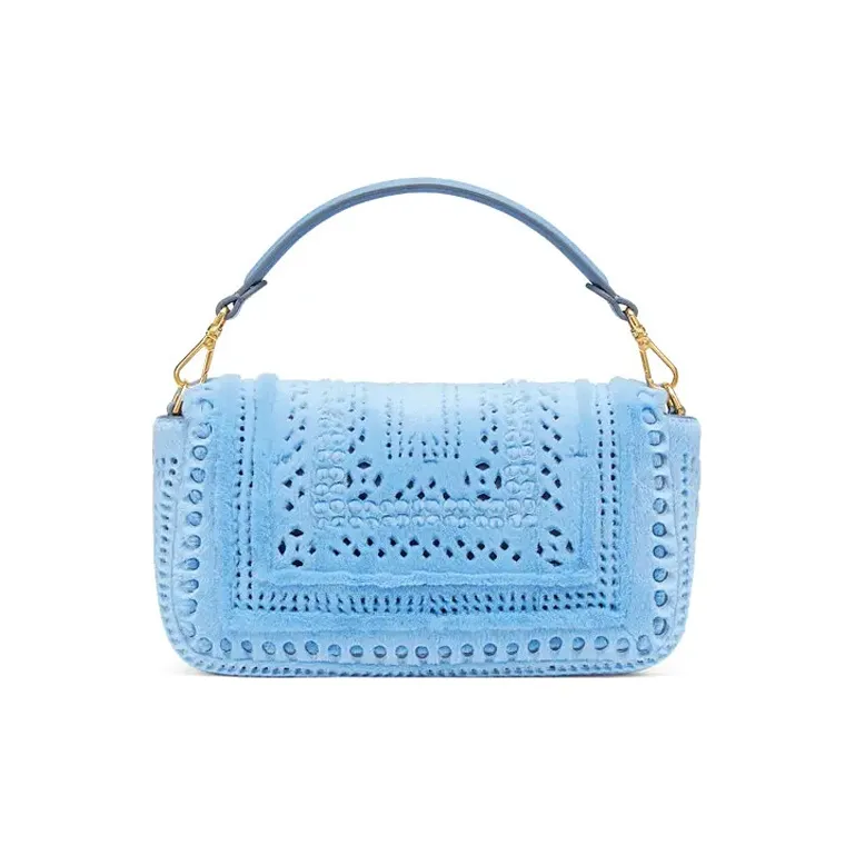 FENDI Baguette Mink Fur Baguette Bag, Shoulder Bag, Crossbody Bag, Handbag Medium Size Women's Blue-2