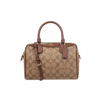 COACH Bennett Leather Boston Bag Portable Crossbody Bag Shoulder Bag Medium Size Women's Brown Monogram