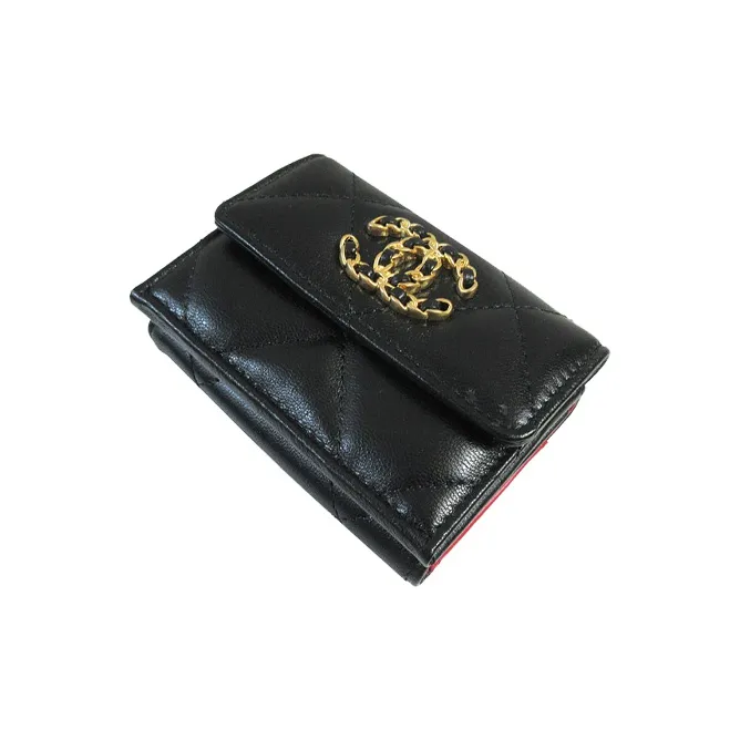 CHANEL 19Bag Smooth Finish Lambskin Coin Purse Card Holder, Wallet Women's Black-3