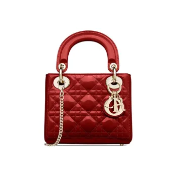 DIOR Lady Dior Patent Leather Cowhide Dior Bag Shoulder Bag Crossbody Bag Handbag Mini Women's Cherry Red