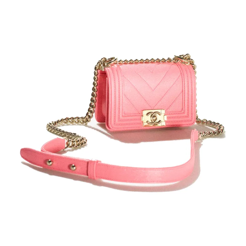 CHANEL 22SS Grain Embossed Calfskin Flap Bag Handbag, Shoulder Bag, Crossbody Bag Mini Women's Coral Pink-1