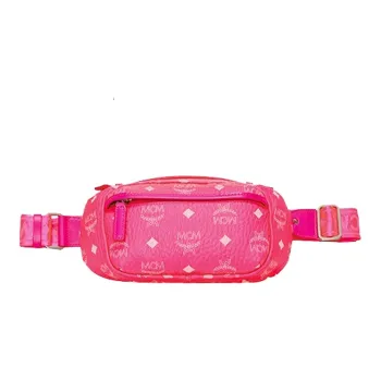 MCM Essential Visetos Origina Fabric Fanny Pack Crossbody Bags Small Size Women's Pink