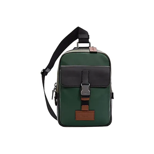 COACH Track Leather One Shoulder Crossbody Fanny Pack Sling Bags Small Size Men's Black & Green