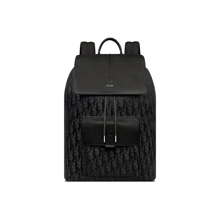 DIOR D-Motion Technical Fabric Grained Cow Leather Patchwork Backpack Regular Men's Black-0