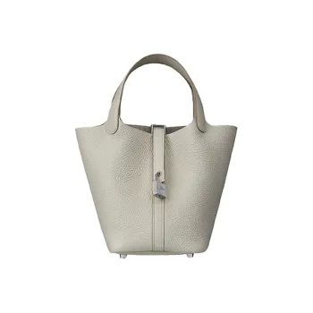 HERMES Picotin Lock Clemence Bullock Leather Basket Bag Handbag Bucket Bag 18 Women's 8L Beton Glacier White