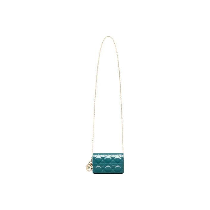 DIOR Patent Leather Cow Leather Patchwork Clutches Shoulder Bag Crossbody Bag Regular Women's Deep Sea Blue-4