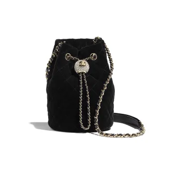 CHANEL Drawstring Swan Velour Portable Crossbody Bag, Shoulder Bag Regular Women's Black