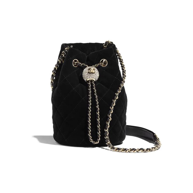 CHANEL Swan Velour Portable Crossbody Bag, Shoulder Bag Women's Black-0
