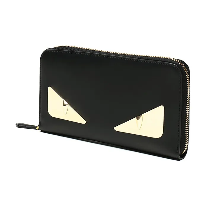 FENDI Cow Leather Clutches Wallets Unisex Black-1