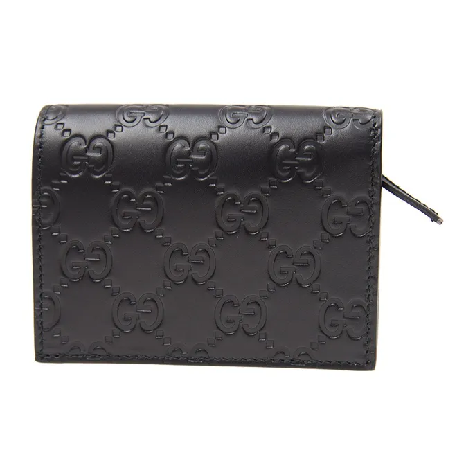 GUCCI Leather Card Holder Unisex Black-3
