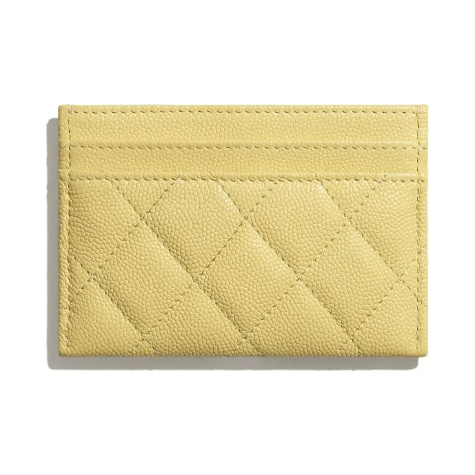 CHANEL Caviar Calfskin And Metal Card Holder Women's Yellow-1