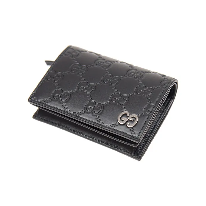 GUCCI Leather Card Holder Unisex Black-2