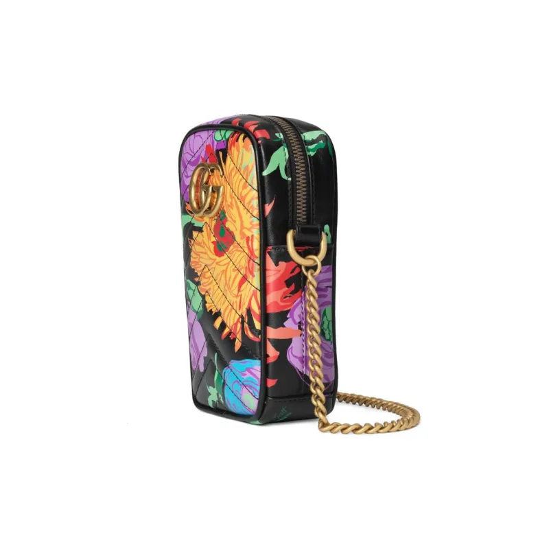 GUCCI Marmont Quilting Leather Cell Phone Pouch Chain Bag Shoulder Bag Crossbody Bag Mini Women's Black/Multicolor-1