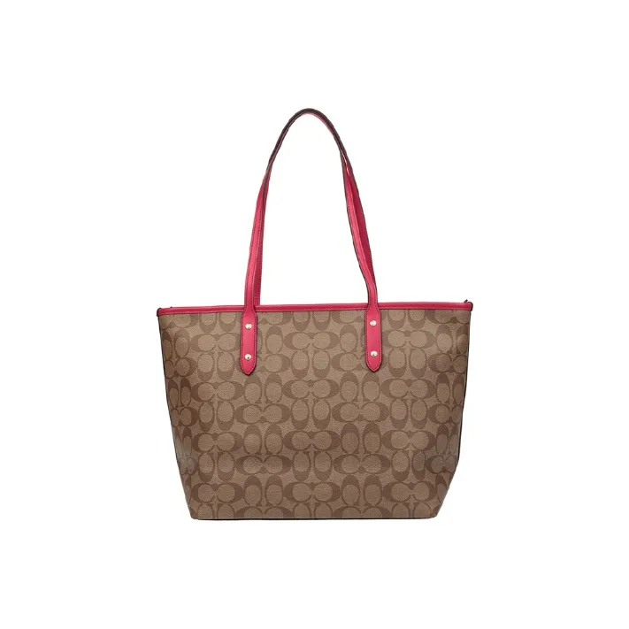 COACH City Zip Tote Canvas With Leather Handbag Tote Bag Shopping Bag Shoulder Bag Women's Khaki Monogram-2