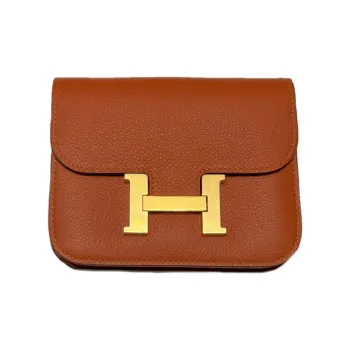 HERMES Constance Slim Evercolor Leather Clutches Wallets Women's Blush Pink With Florida Blue