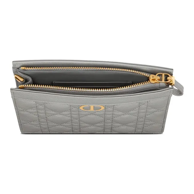 DIOR Caro Soft Cow Leather Clutch, Shoulder Bag, Crossbody Bag Women's Gray-4