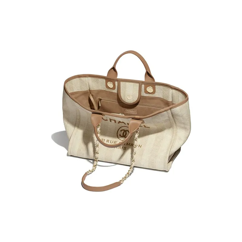 CHANEL Calfskin Tote Bag, Shopping Bag, Shoulder Bag, Handbag Women's Beige-2