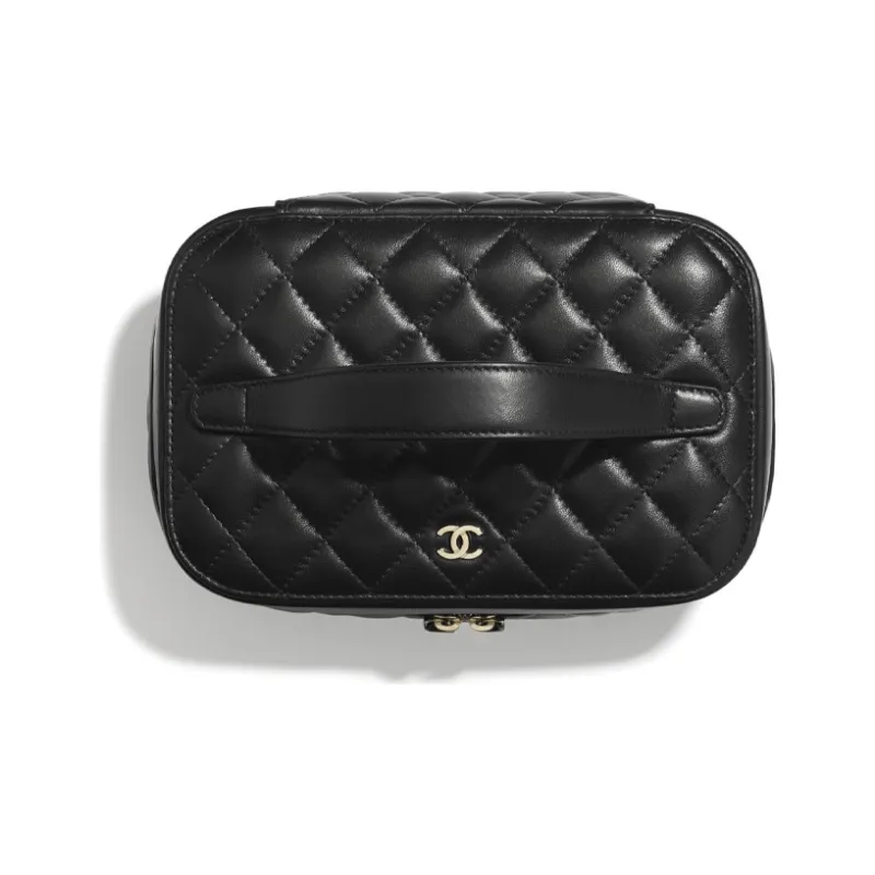 CHANEL Diamond Pattern Lambskin Box Bag With Lid Portable Makeup Bag Women's Black-2