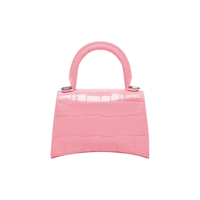 Balenciaga Embossed Cowhide Leather Hourglass Bag One Shoulder Handbag Crossbody Bag Mini Women's Pink-1