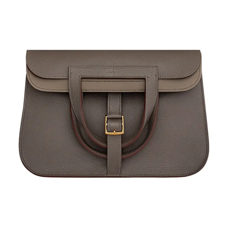 HERMES Halzan Evercolor Calfskin Horse Shoe Bag Handbag Shoulder Bag Crossbody Bag Women's 8F Gris Etain Tin Gray-1