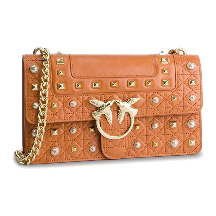 PINKO Leather Swallow Bag, Shoulder Bag Women's Orange-1