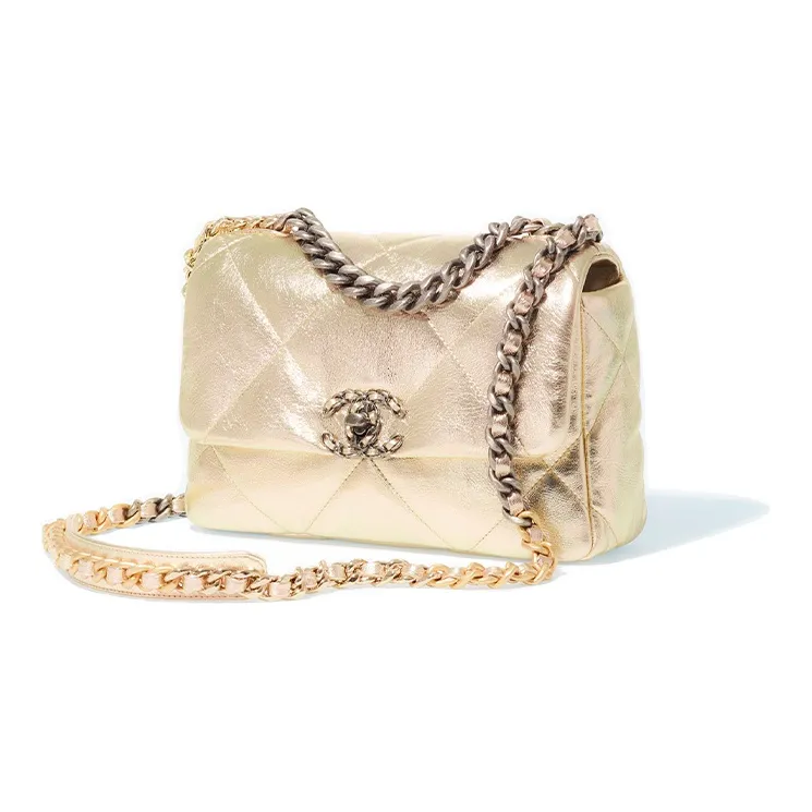 CHANEL 19Bag Lambskin Chain Shoulder Bag, Crossbody Bag Women's Gold-1